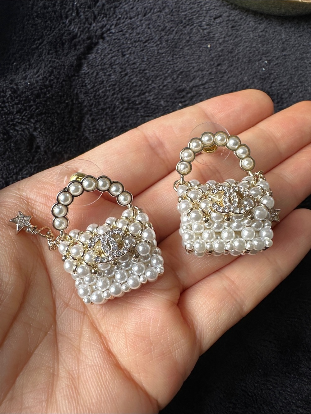 Pearl Mini Handbag Drop Earrings - 18k Gold and White